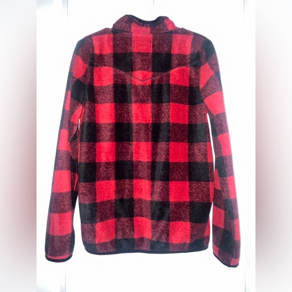PENDLETON Mens Fleece Pullover Sweater Red Plaid 1/4 Zip Long Sleeve - Picture 2 of 3